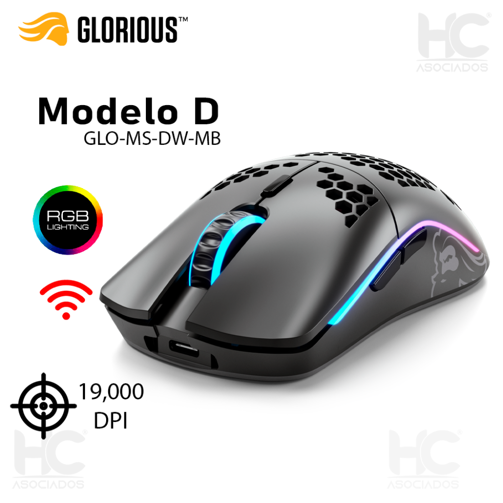 MOUSE INALAMBRICO GLORIOUS MODEL D (GLO-MS-DW-MB) GAMER 19,000 DPI  MATTE BLACK